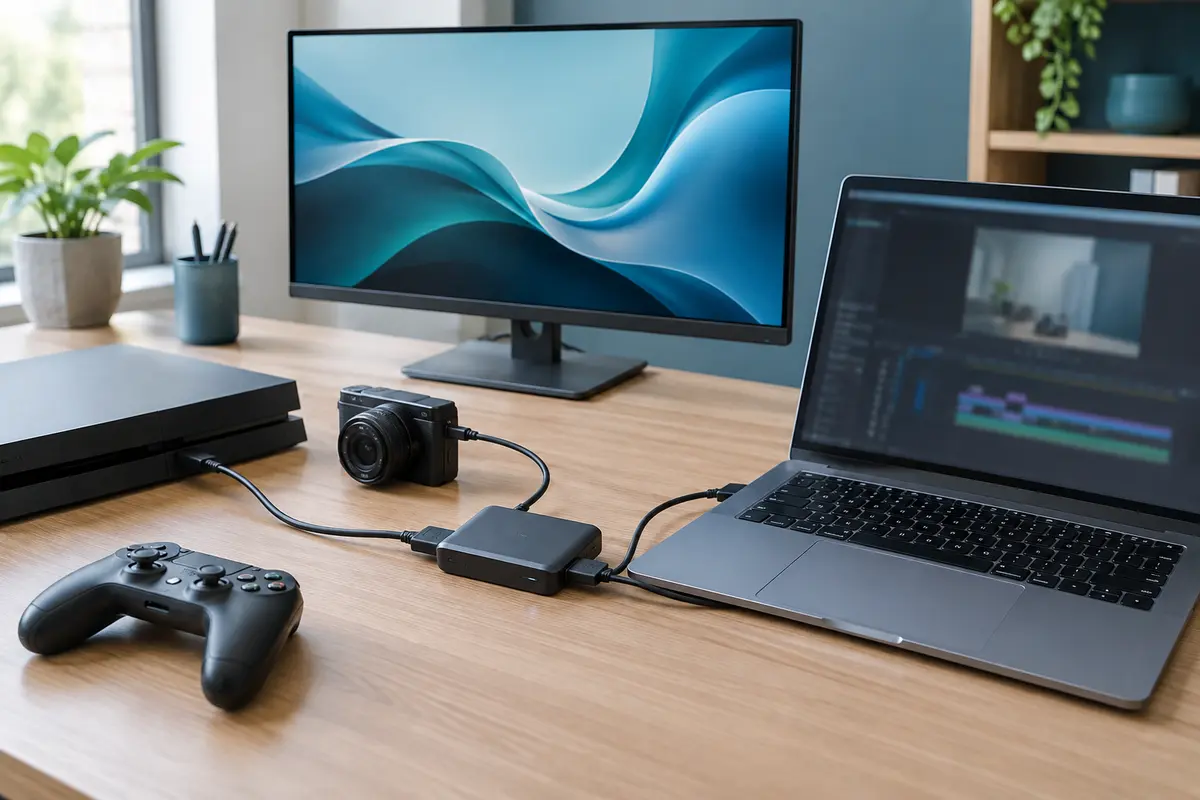 Carte d’acquisition externe reliant une caméra et une console à un ordinateur portable